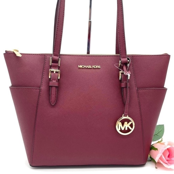 Michael Kors Large Charlotte Tote Bag Ruby Red - Picture 1 of 8